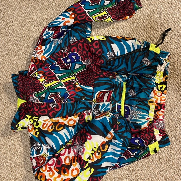 80’s 90’s “Ski Wild” Retro Neón Print Ski Pullover Jacket - Picture 2 of 6